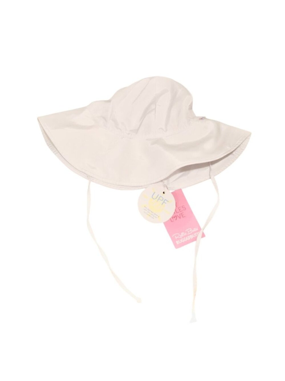 RuffleButts White Baby Sun Hat With UPF 50+ Protection & Adjustable Chin Strap S